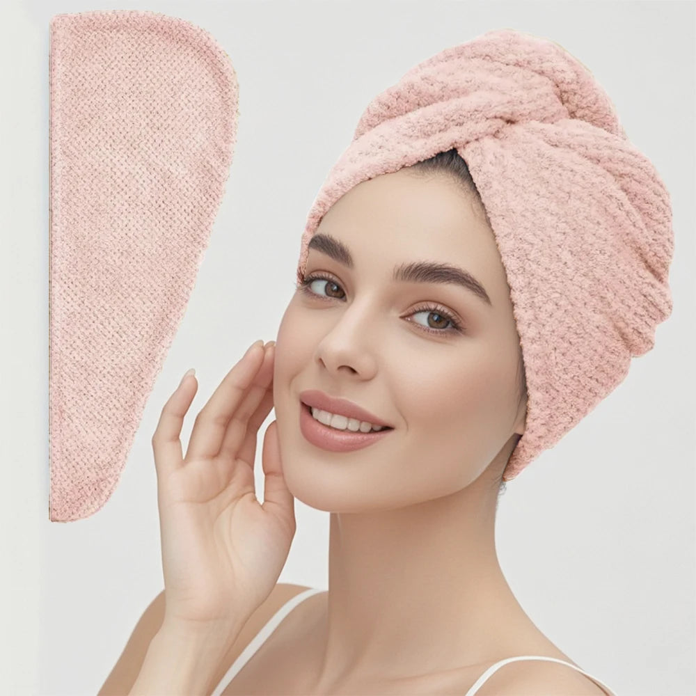 Solid color hair towel Textured dry hair cap 9.8 "X 25.5" absorbent hair towel wrap for button-down women