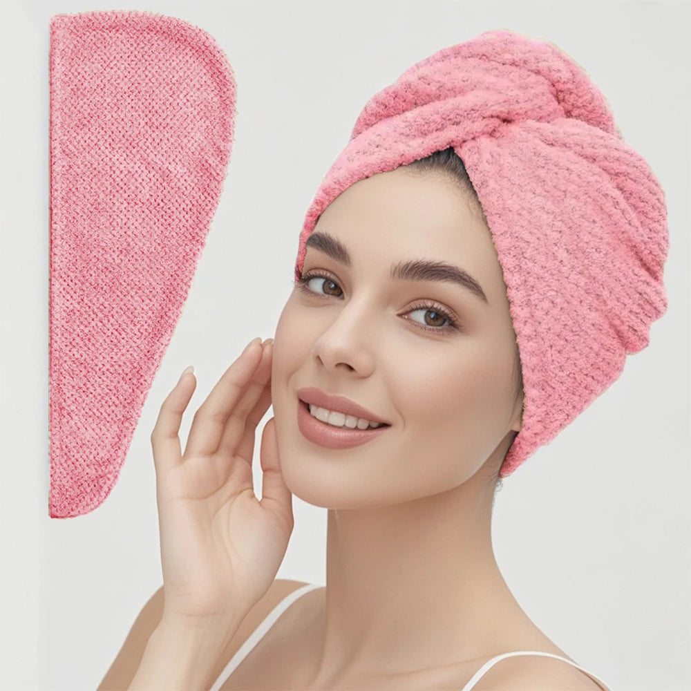 Solid color hair towel Textured dry hair cap 9.8 "X 25.5" absorbent hair towel wrap for button-down women